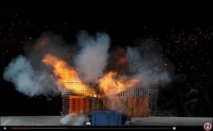 photograph of a lithium battery exploding